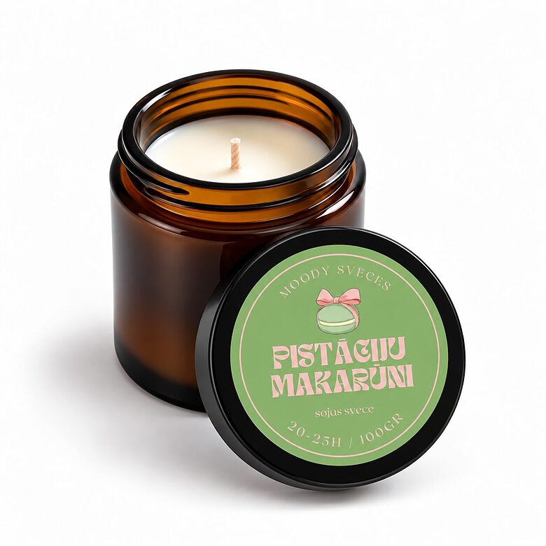 Aromātiska sojas un kokosriekstu vaska svece – "Pistāciju Makarūni" | 95 g