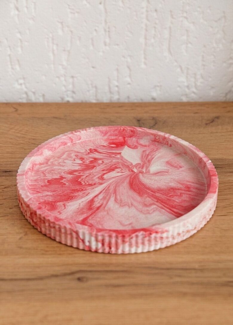 Karstumizturīgs akrila sveču paliknis, paplāte rozā marmora Ø 21 cm