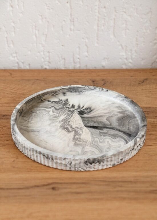 Karstumizturīgs akrila sveču paliknis, paplāte, pelēks marmora Ø 21 cm