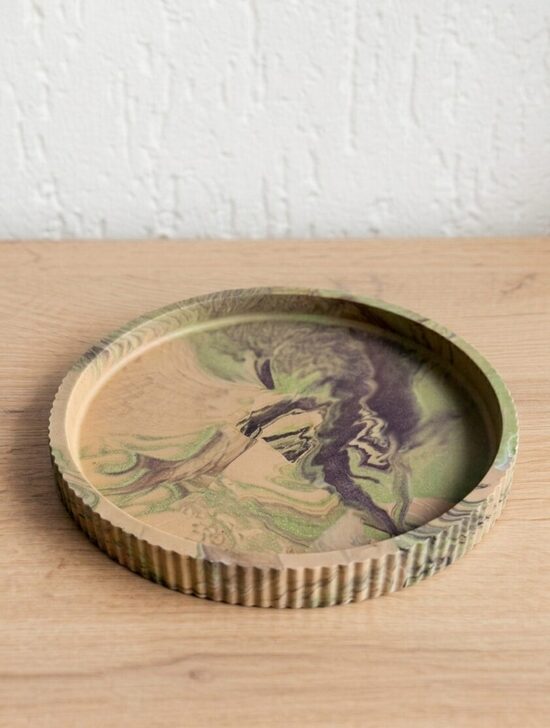 Akrila paliknis svecēm / paplāte svecēm "Olive Earth" – roku darbs, Ø 21 cm