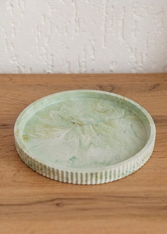 Karstumizturīgs akrila sveču paliknis, paplāte zaļs marmora Ø 21 cm