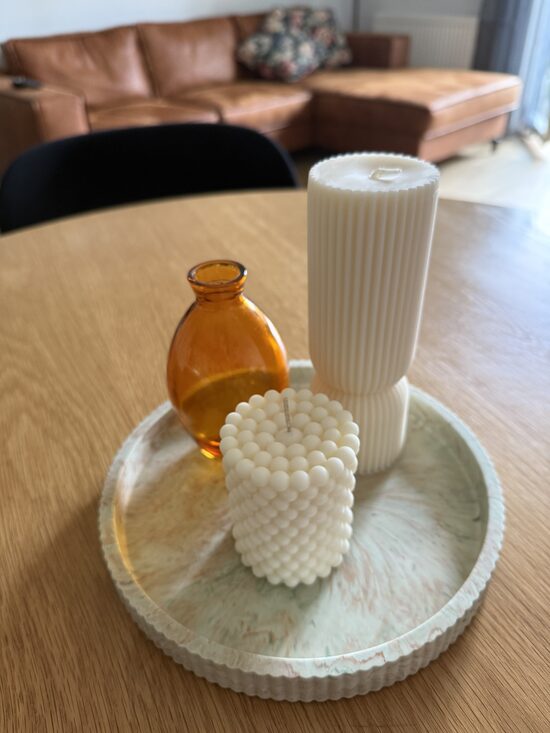 Akrila sveču paliktnis / paplāte – brūns ar zaļu